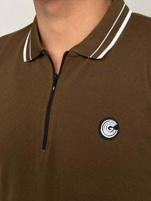 LUXURY COTTON HALF SLEEVES POLO-BROWN