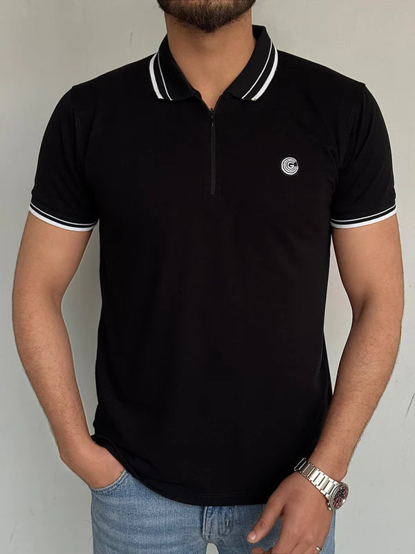 LUXURY COTTON HALF SLEEVES POLO-BLACK